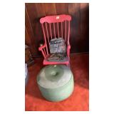 Red Rocking Chair and Round Ottoman