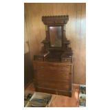 Victorian Walnut Dresser and Mirror 37" W x 18" D