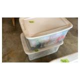 2 tubs of sewing, doilies, etc
