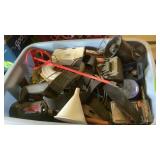 Tote of miscellaneous garage tools, hardware,