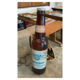 Budweiser light, hangs on wall