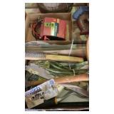 3 flats misc tools, thermometer, copper