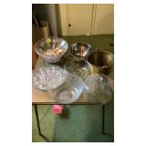 Punch Bowl, Brass Bucket, clear Glass