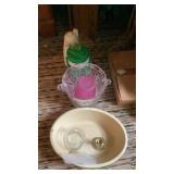 Enamel wash basin, pitcher, drink cooler,