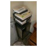 Office file on crate, Kelley table, bedding items