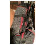 Small duffel bag, ankle weights and box of misc