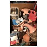 Box of misc cd,s, tape dispenser, wall sconces
