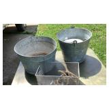 Galvanized tubs and wire basket