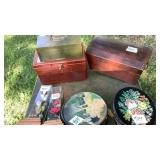 Decorative tins, music boxes, cash box, sewing