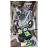 Flat of misc: pocket knife, sewing kit in small