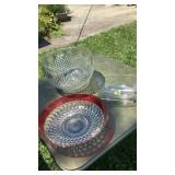 Glass serving items, punch bowl and cups