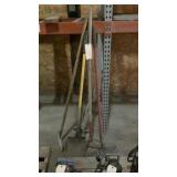 shovels, rakes and a scraper