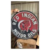 Metal sign Red Indian motor oils, 23" diameter