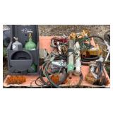 Pallet with misc pumps, hose reel and small gas