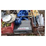 Pallet of cable, water hose, tackle box, all