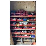 Contents of wood shelf, including bolt bins