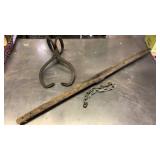 Log Tongs, Chain, Wood Piece