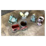 Tractor Flower Pots Turtle and Frog Art Butterfly