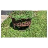 Cast iron kettle, outdoor decor used as a planter