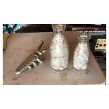 Milk bottles, boot (shoe) horn
