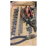 Snips, filter wrench, bits, snap ring pliers