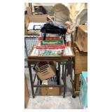 Typewriter stand and contents on top: family