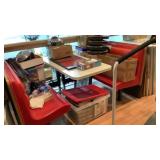 Red booth with table 74w 48d