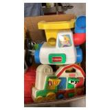 Large box of kids toys, many are Fisher Price,