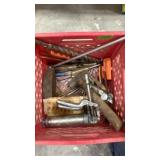 Milk crate grease guns, hammer, misc small tools