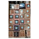 Avon bottles, chess pieces in boxes