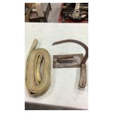 Milk crate, tow strap, misc and primitive tools