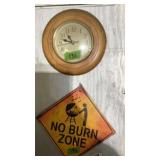Tin sign and wall clock