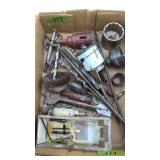 Flat of tools, hole saws, drill bits