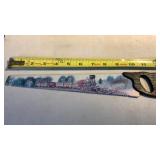 Small handsaw painted railroad scene with magnet