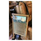 Musical washboard, strap and gloves (homemade)