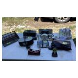 Electronic and office items: clocks, phone, hair