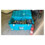 Tub full, fire extinguisher, jumper cables,