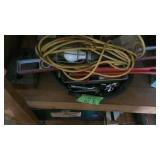 Oil drain pan and assortment  of tools