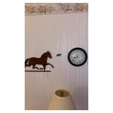 Wood Horse art and clock religious picture
