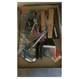 Flat of misc. clamps/scrapers