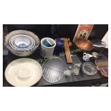 Ceramic Mixing Bowls, Pans, Carnival Glass, Wood