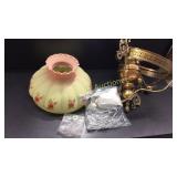 Antique Brass Hanging Lamp w/ Shade and Prisms