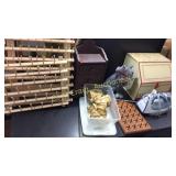 Metal Box, Ceramic Dog, iron, Sewing Spool