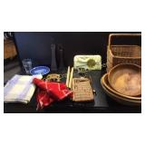 Sewing Basket, Wood Bowls, Misc Etc