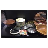 Wood Bowl, Metal Tin, Silver Plate, Dresser Make