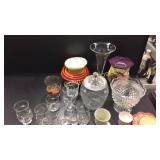 Plastic Ware, Clear Glass, Candles Etc