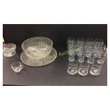 Punch Bowl w/ Holder Plater and Cups, 10 Drinking