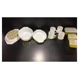 4 White Cups, Assorted Pyrex and Fireking
