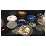 Colored Glass, Carnival Glass, Wood Bowls, Etc