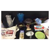 Misc Blue Glass Vase, Stone Ware, Cloth Bag, Etc